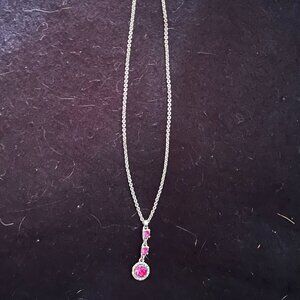 Vintage Elegant “SHB” Silver-Tone Necklace W/Pink ‘Crystal’ Pendant